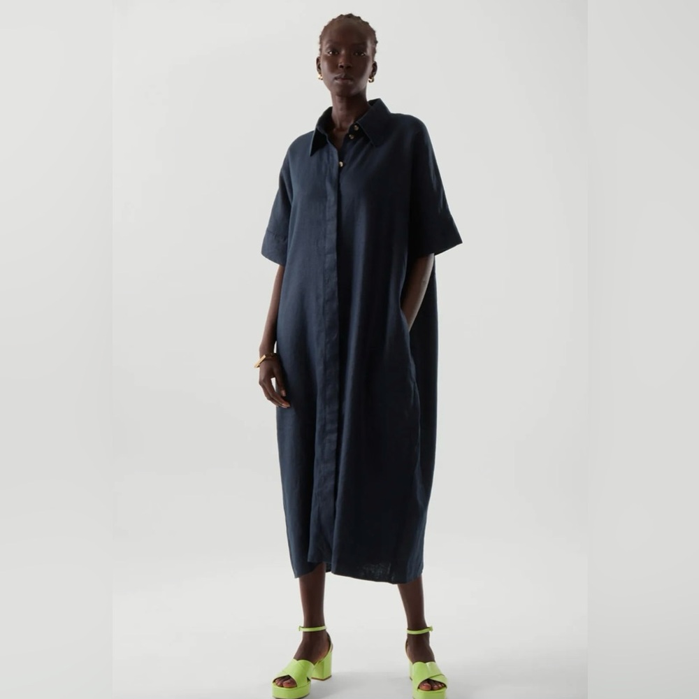 COS Black Linen Shirt Dress
